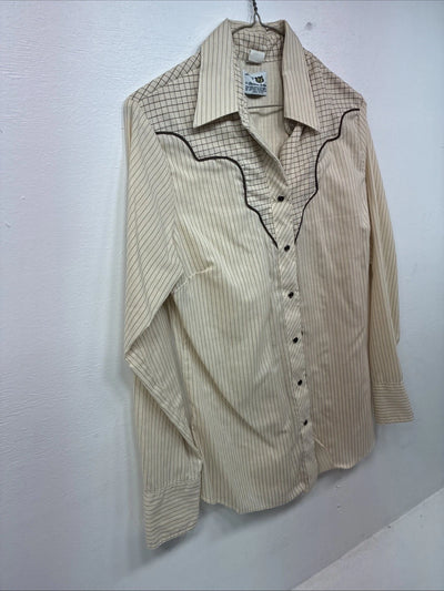 Me Women’s Dickson Jenkins Tan Stripe Long Sleeve Pearl Snap Size 34 KK-28