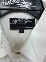 New Women’s White horse White Design Long Sleeve Pearl Snap Large KK-123