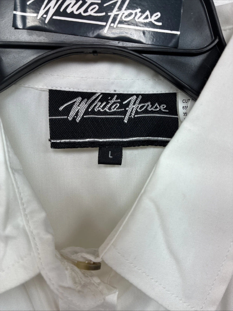 New Women’s White horse White Design Long Sleeve Pearl Snap Large KK-123