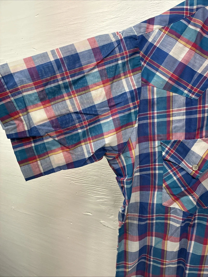 New Men’s ELY Cattleman Purple Plaid Long Sleeve Pearl Snap Large X-35