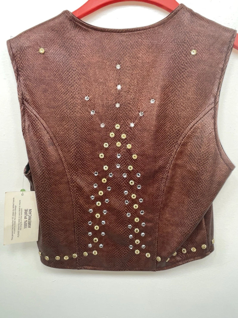 New Women’s Brown Snakeskin 1849 Authentic Ranchwear Cut Off Zip Up Vest S 3B-72
