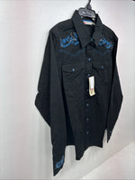 New Women’s Cumberland Black Blue Design Long Sleeve Pearl Snap 1XL LL-107
