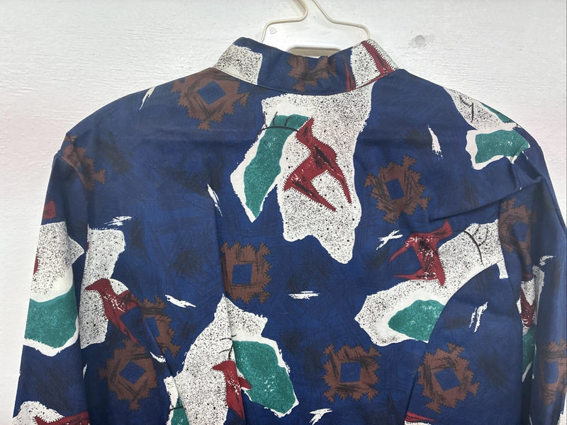 New Women’s Cowboy Threads Blue Design Long Sleeve Button Up Medium KK-23
