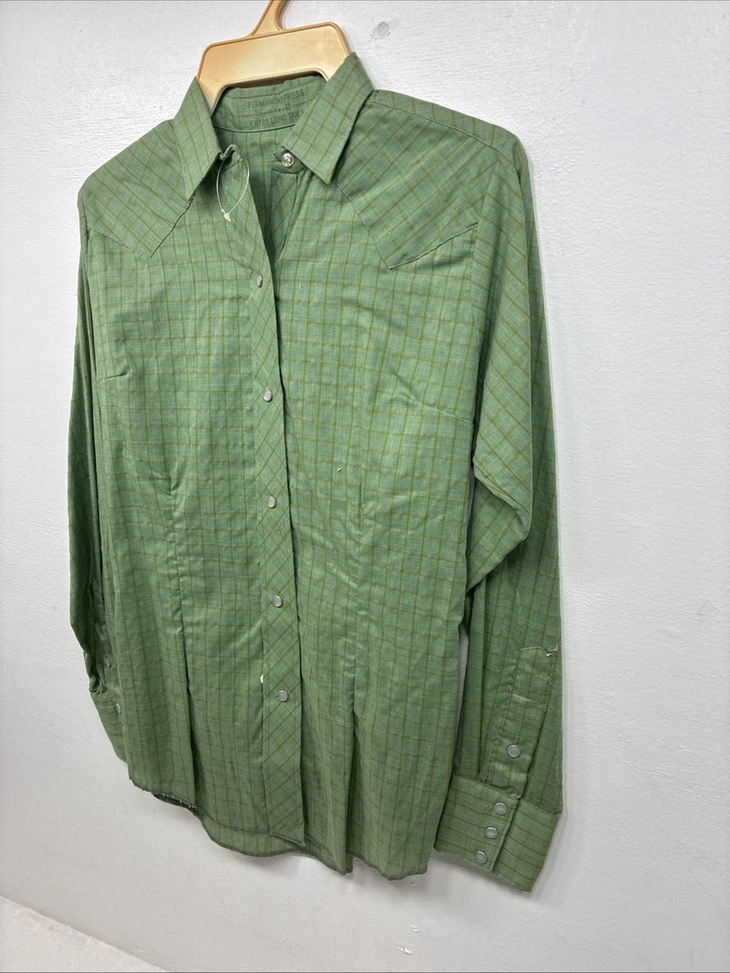 New Men’s Panhandle Slim Green Plaid Long Sleeve Pearl Snap Size 12 KK-61