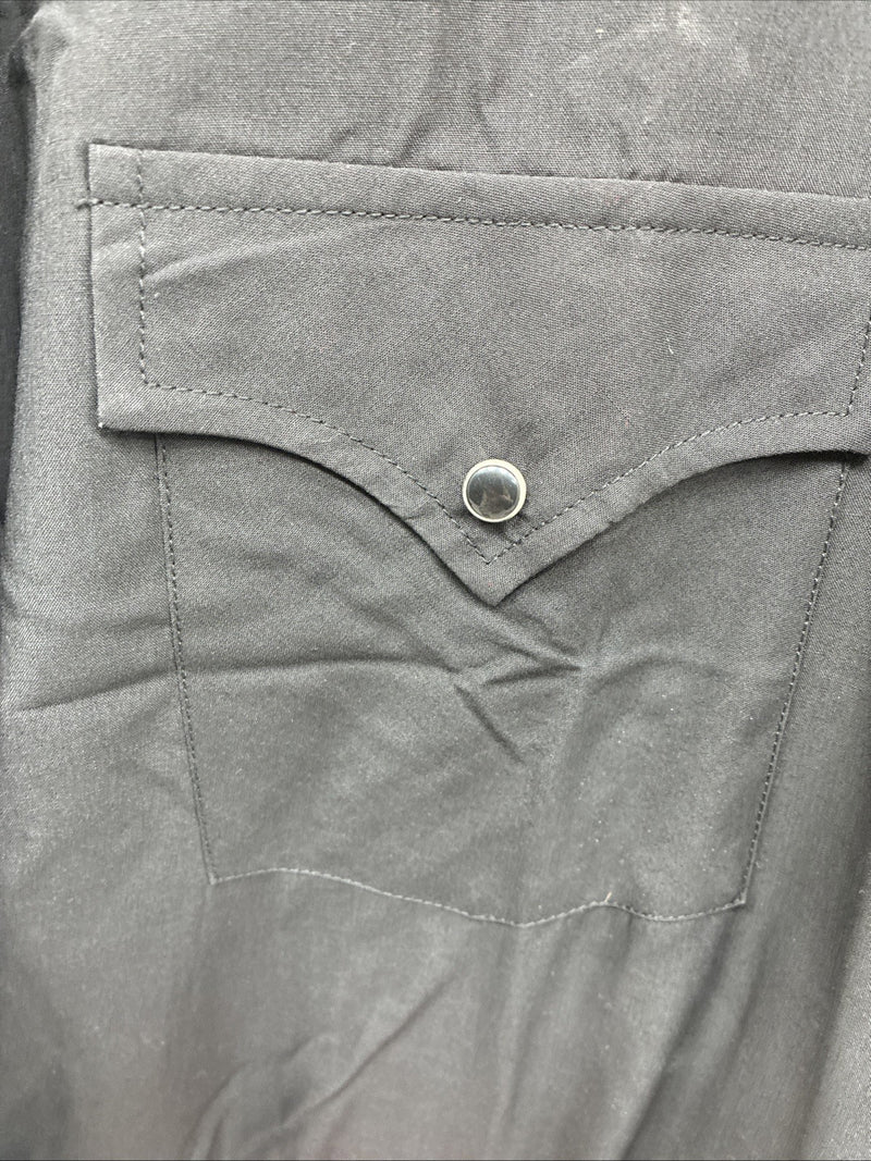 New Men’s ELY Cattleman Black Simple Long Sleeve Pearl Snap XL J-86