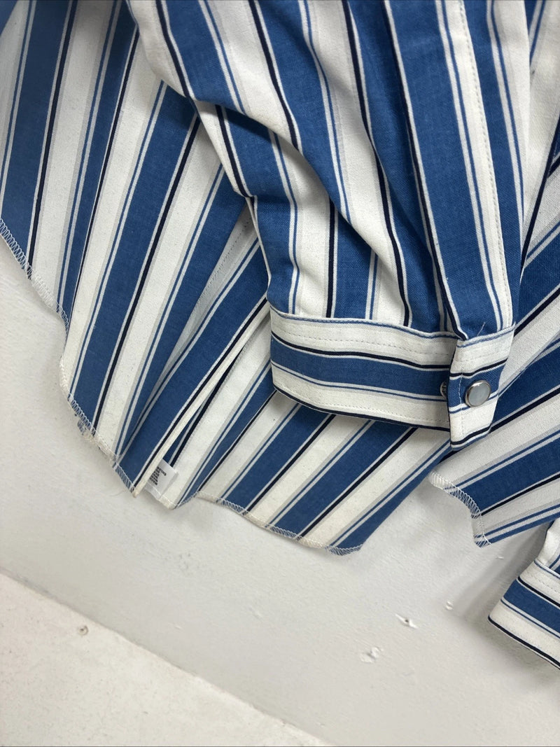 New Women’s H Bar C Blue White Stripe Long Sleeve Pearl Snap Size 30 KK-48