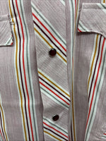 Me Mens Tem Tex Pink Multicolor Stripe Long Sleeve Pearl Snap 16 Large O-45