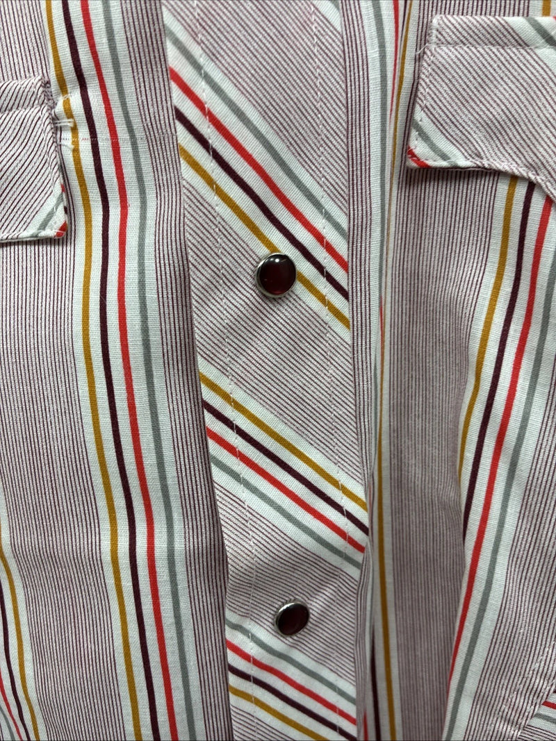 Me Mens Tem Tex Pink Multicolor Stripe Long Sleeve Pearl Snap 16 Large O-45