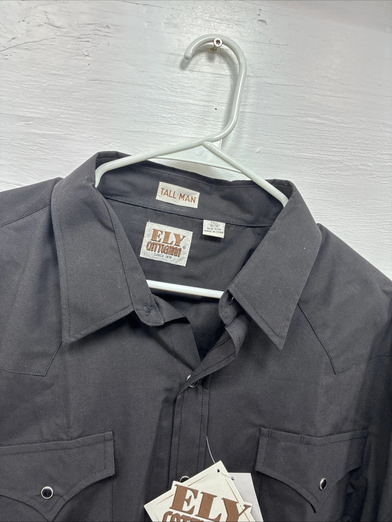 New Men’s ELY Cattleman Black Western Long Sleeve Pearl Snap 2XL F-68