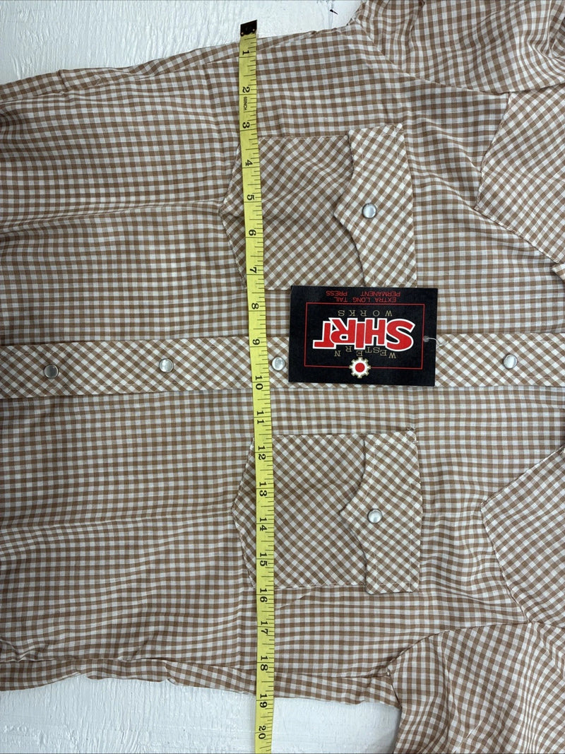 New Mems Western Shirt Brown Checkered Short Sleeve Pearl Snap Small AA-103