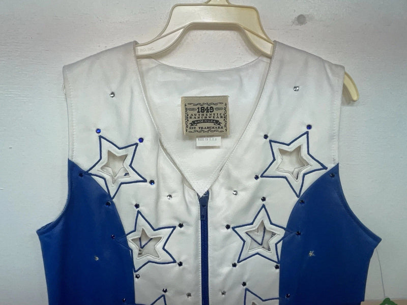 New Kids Blue White And Stars 1849 Cut Off Zip Up Vest S #77872 3B-66