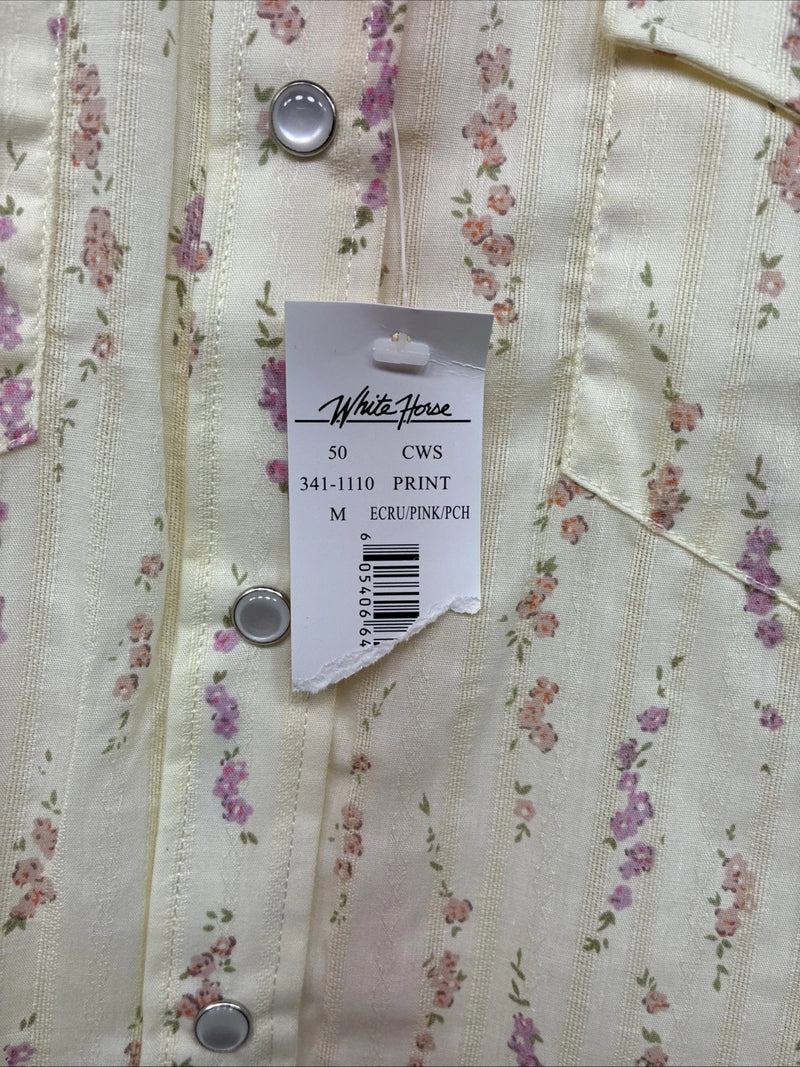 New Kids White Horse Floral Long Sleeve Pearl Snap Medium MM-5