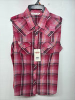 New Women’s Cumberland Pink Plaid Short Sleeve Pearl Snap Medium LL-48