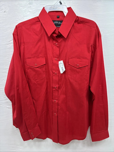 New Men’s White Horse Western Red Long Sleeve Pearl Snap XL V-12