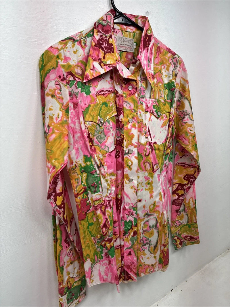 New Women’s H Bar C Floral Designed Long Sleeve Pearl Snap Size 36 YY-25