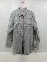 New Men’s Champion Western White Grey Strip Long Sleeve Pearl Snap 3XL E-55