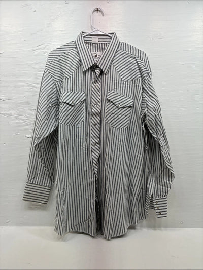 New Men’s Champion Western White Grey Strip Long Sleeve Pearl Snap 3XL E-55