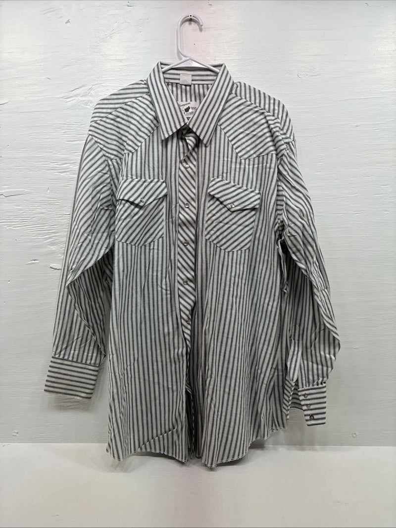 New Men’s Champion Western White Grey Strip Long Sleeve Pearl Snap 3XL E-55