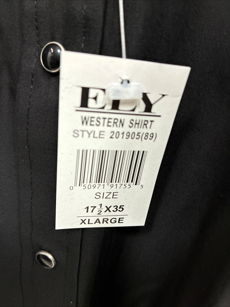 New Men’s ELY Cattleman Black Simple Long Sleeve Pearl Snap 17.5 X 35 XL J-29
