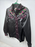 New Women’s Cumberland Black Rise Design Long Sleeve Pearl Snap Medium TT-141 
