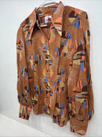 New Women’s Tem Tex Orange Design Long Sleeve Pearl Snap Size 36 MM-35 