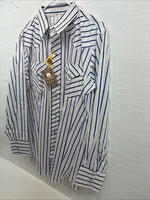 New Men’s H Bar C White Blue Stripe Long Sleeve Pearl Snap 16.5 X 34 Large Q-103