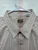 New Men’s ELY Cattleman Pink Stripe Long Sleeve Pearl Snap 17.5 X 34 XL T-31