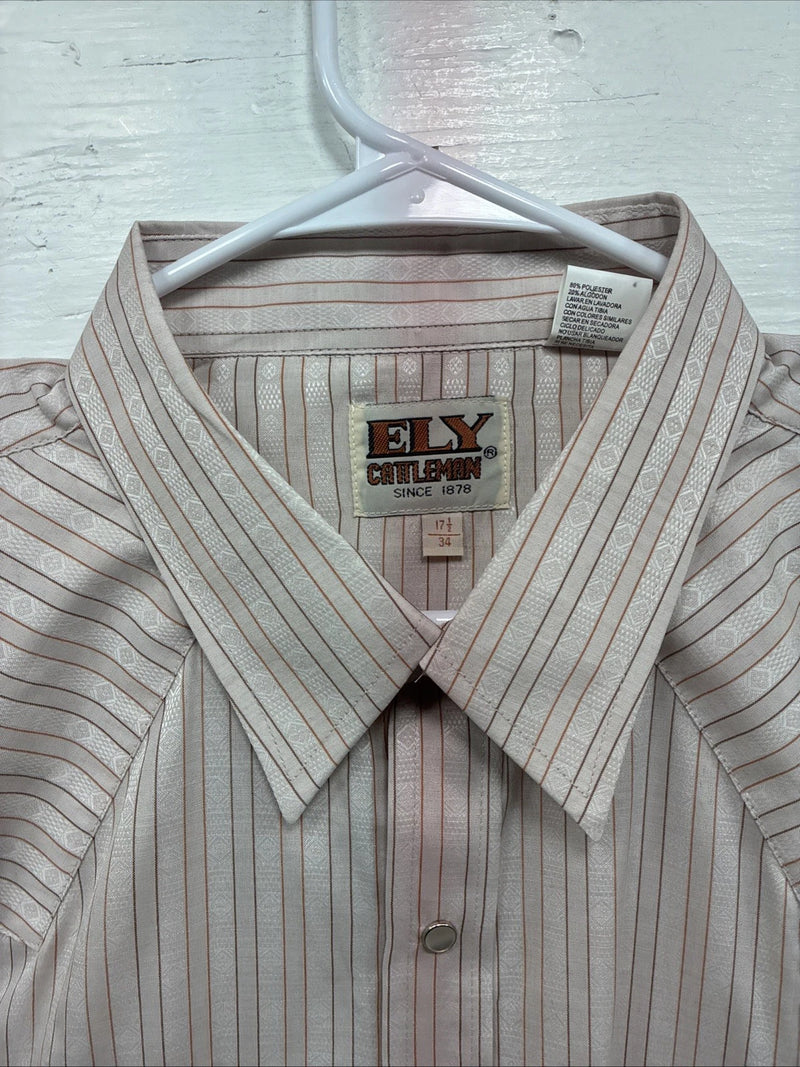 New Men’s ELY Cattleman Pink Stripe Long Sleeve Pearl Snap 17.5 X 34 XL T-31