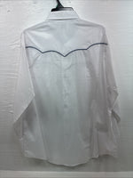 New Men’s ELY Cattleman White Blue Embroidered Long Sleeve Pearl Snap XL J-40