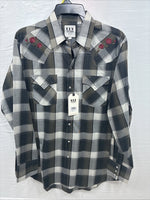 New Men’s ELY Cattleman Green Gray Plaid Long Sleeve Pearl Snap Large X-27