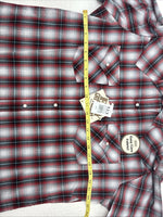 New Men’s ELY Cattleman Red Gray Plaid Short Sleeve Pearl Snap Large X-21