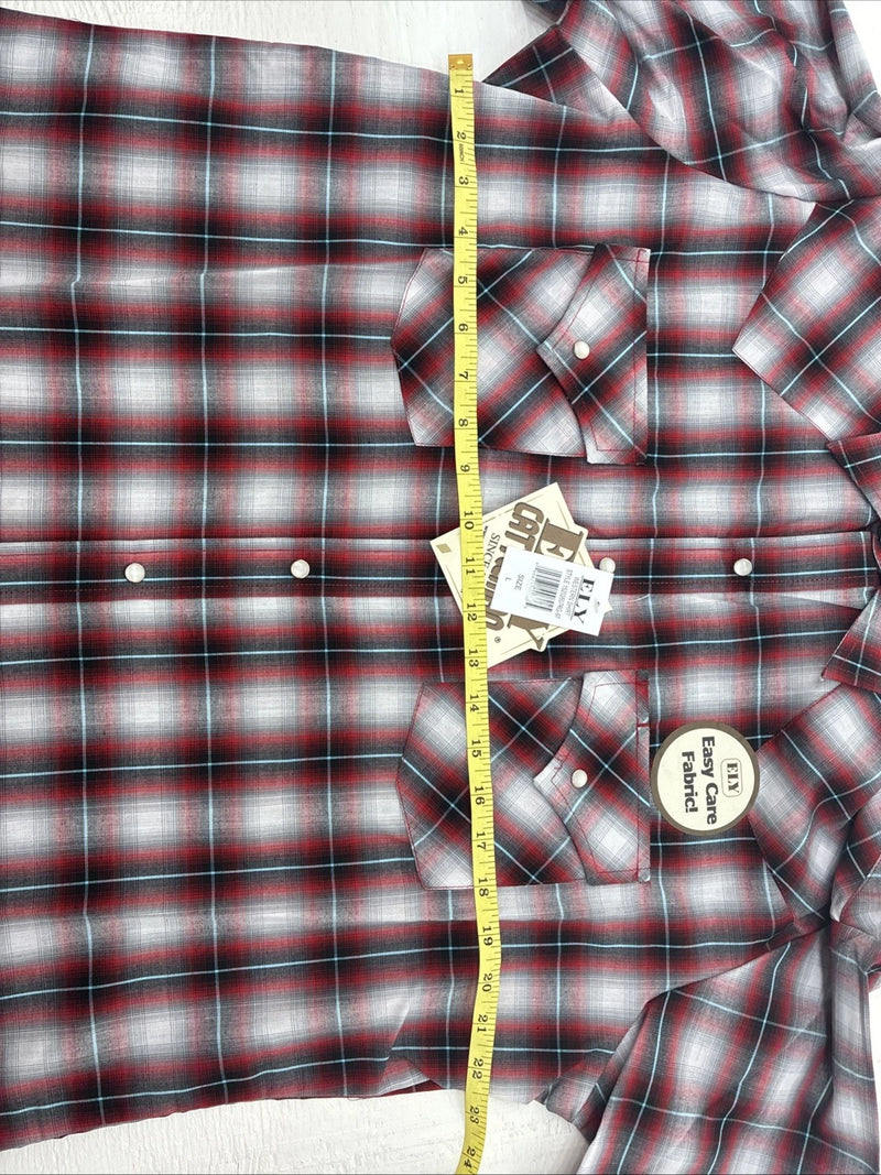 New Men’s ELY Cattleman Red Gray Plaid Short Sleeve Pearl Snap Large X-21