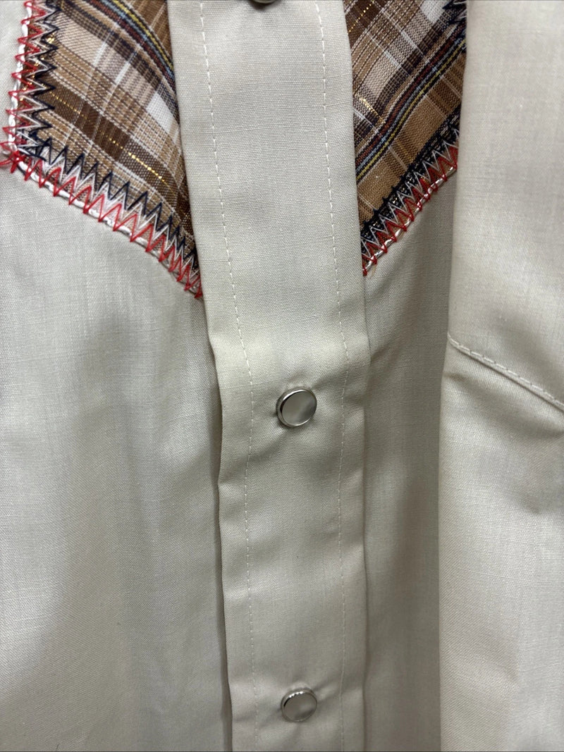 New Men’s Champion Westerns Brown Plaid Long Sleeve Pearl Snap Medium O-25