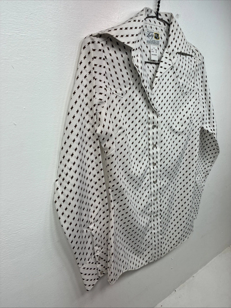 New Women’s Dickson Jenkins White Brown Long Sleeve Pearl Snap Size 30 KK-94