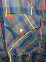 New Men’s ELY Plains Green Plaid Long Sleeve Pearl Snap Shirt 16x34 L P-74