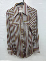 New Men’s Rocket mount Multicolor Stripe Long Sleeve Pearl Snap 15 Medium K-93