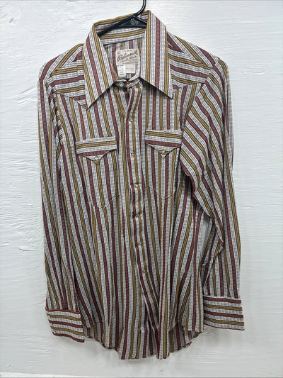 New Men’s Rocket mount Multicolor Stripe Long Sleeve Pearl Snap 15 Medium K-93