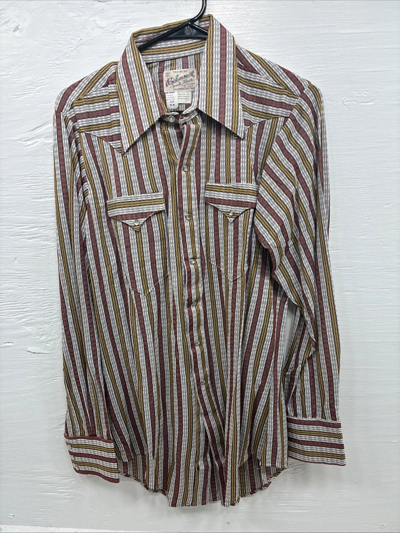 New Men’s Rocket mount Multicolor Stripe Long Sleeve Pearl Snap 15 Medium K-93
