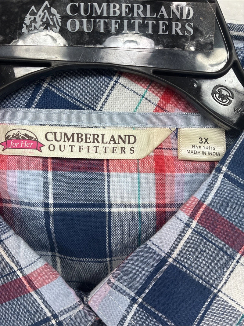 New Women’s Cumberland Blue Plaid Long Sleeve Pearl Snap 3XL GG-57