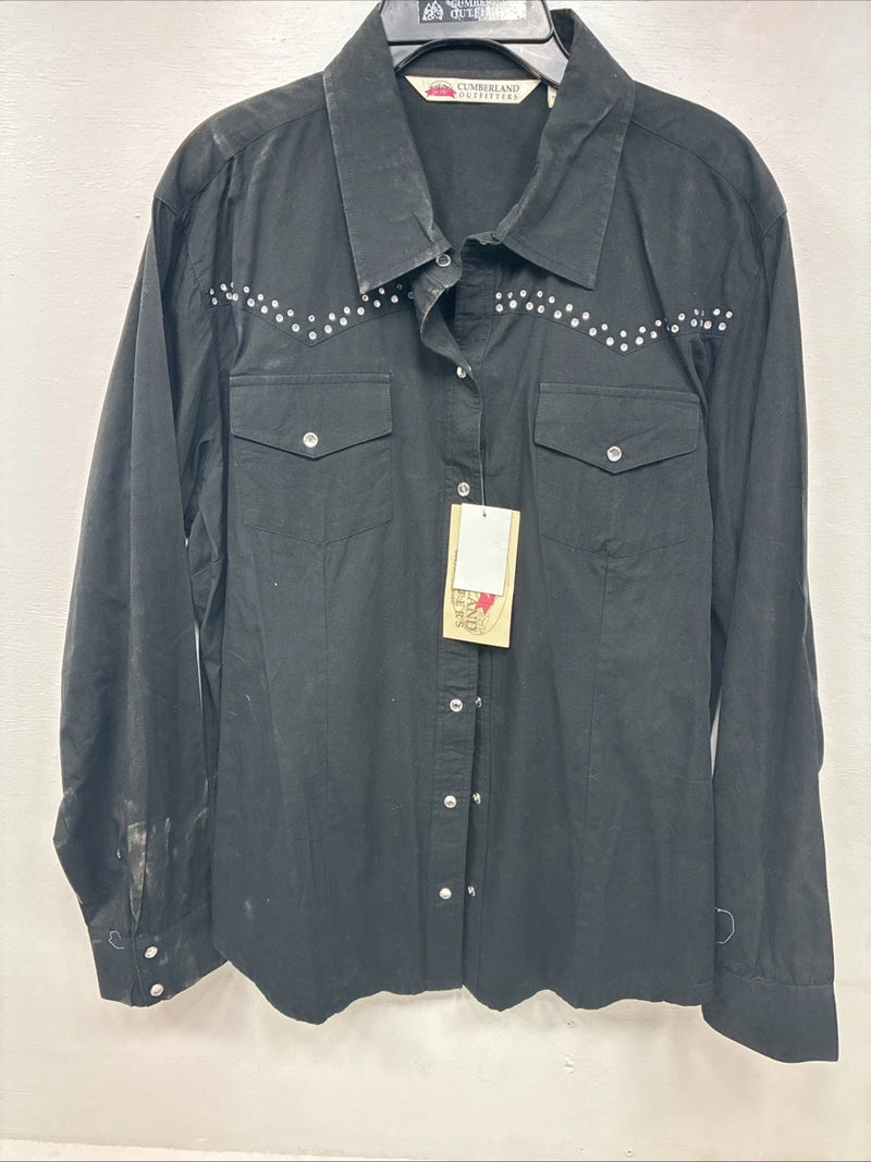 New Women’s Cumberland Black Gem Long Sleeve Pearl Snap 1XL GG-45