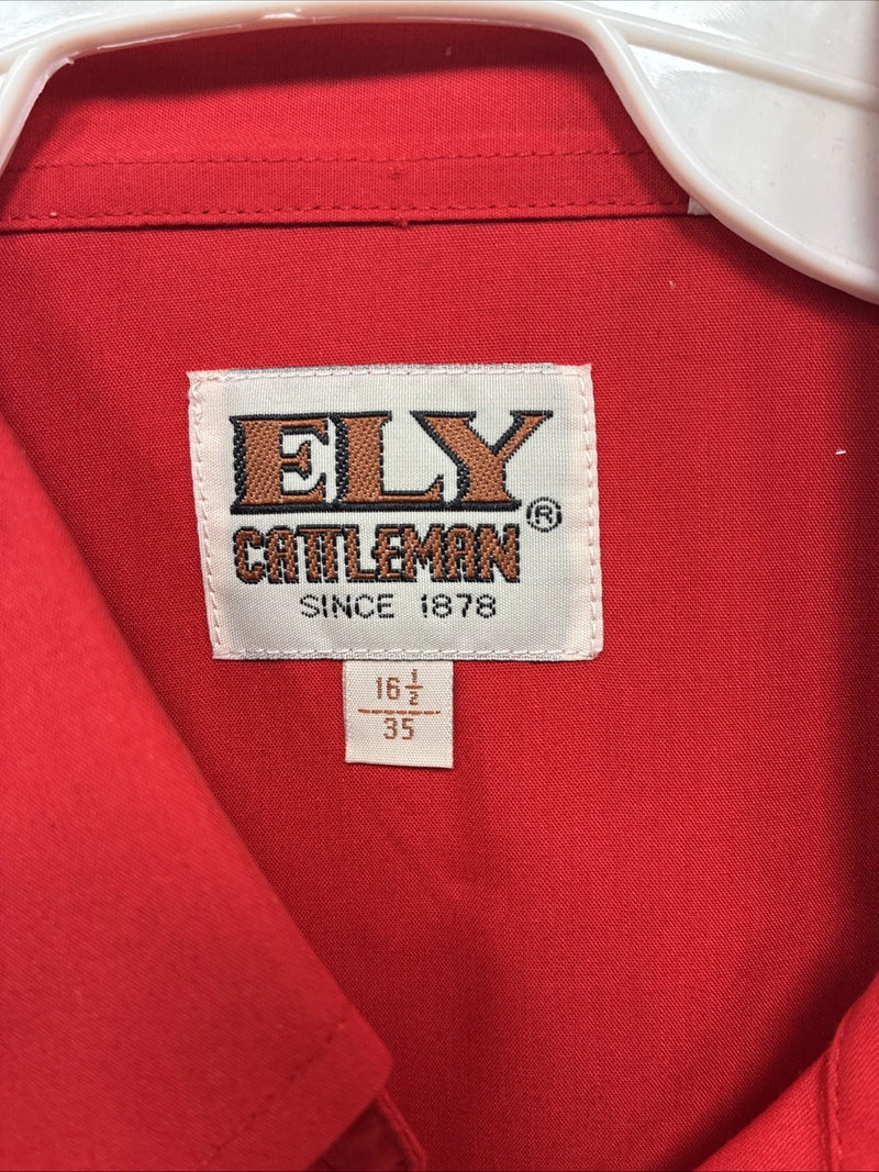 New Men’s ELY Cattleman Red Western Long Sleeve Pearl Snap 16.5 X 35 Large T-63