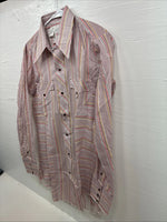 New Men’s Tem Tex Pink Stripe Long Sleeve Pearl Snap 15 Medium X-44