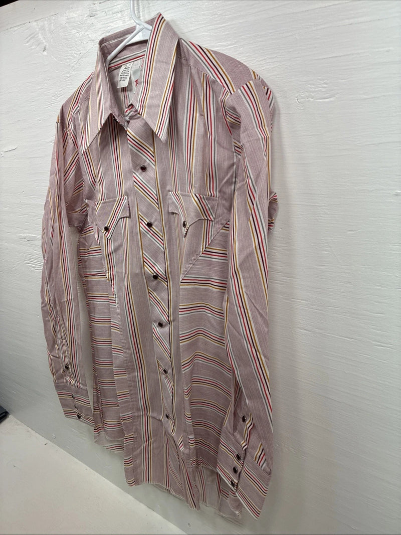 New Men’s Tem Tex Pink Stripe Long Sleeve Pearl Snap 15 Medium X-44