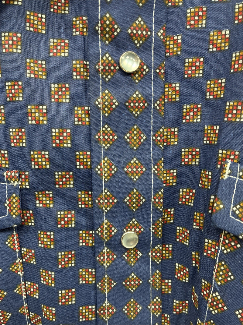 New Men’s Stockman Navy Blue Designed Long Sleeve Pearl Snap 15 Medium H-71