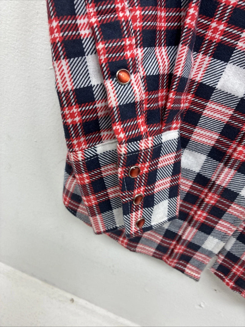 New Women’s Panhandle Slim Red Plaid Long Sleeve Pearl Snap Sis E32 MM-52
