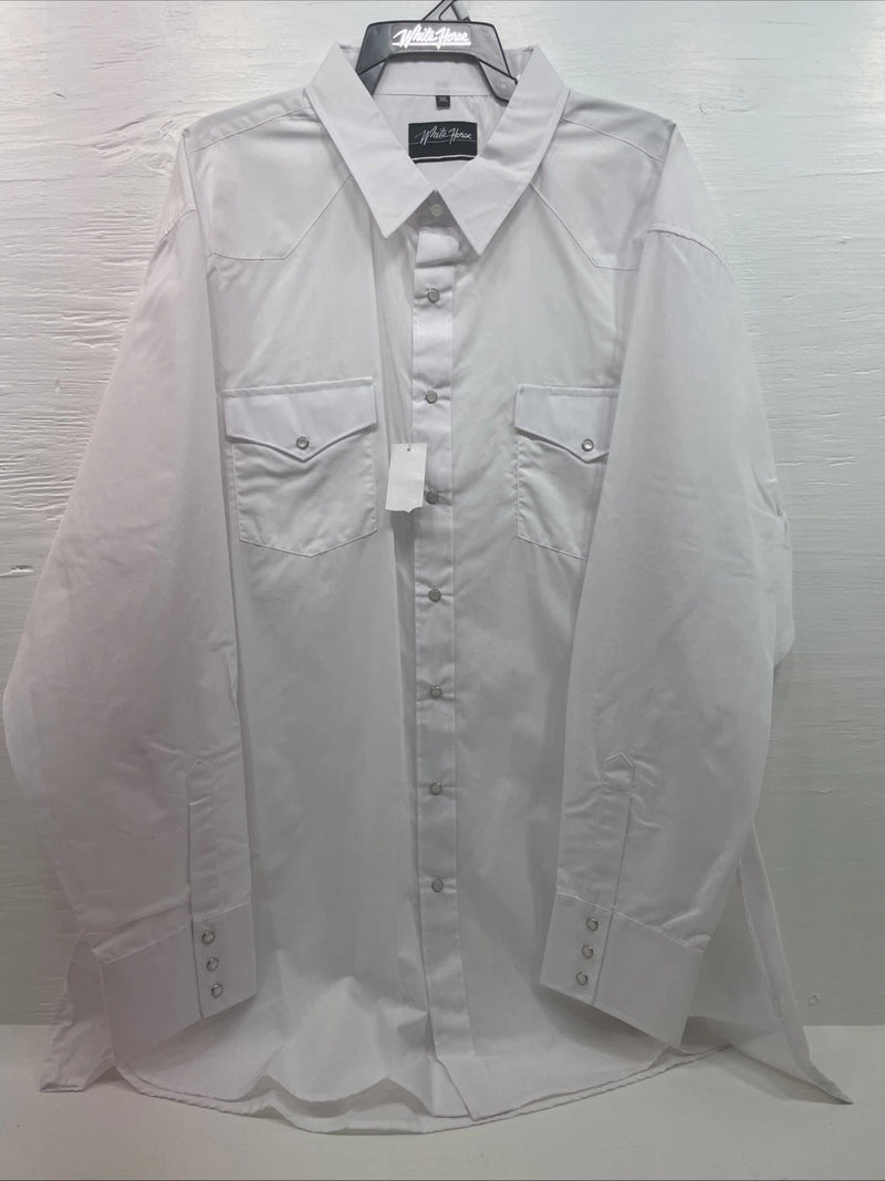 New Men’s White Horse White Long Sleeve Pearl Snap 3XL E-17