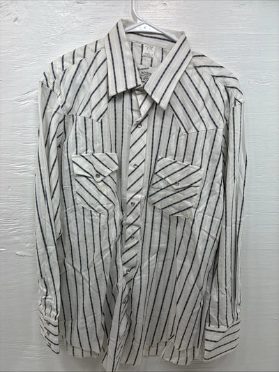 New Men’s Champion Western White Stripe Long Sleeve Pearl Snap 16.5 Large AA-58