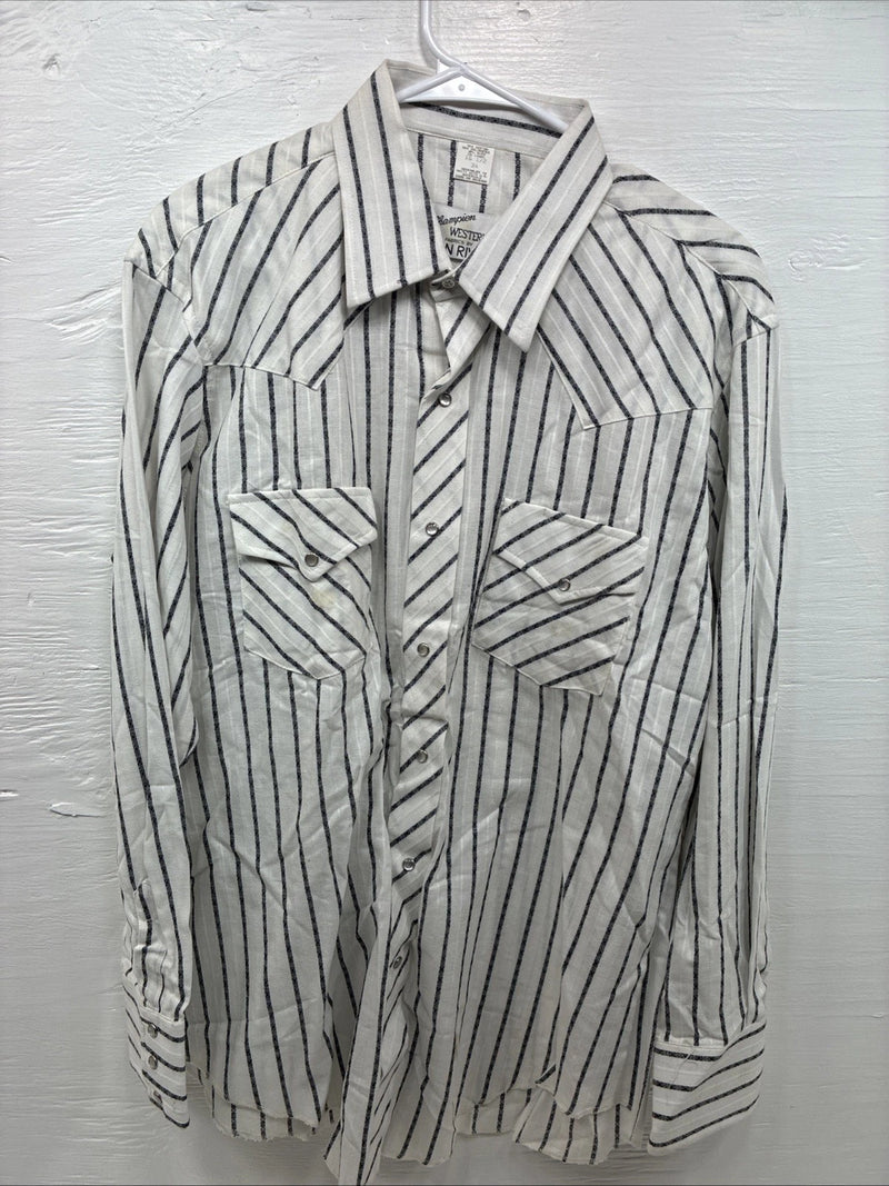 New Men’s Champion Western White Stripe Long Sleeve Pearl Snap 16.5 Large AA-58