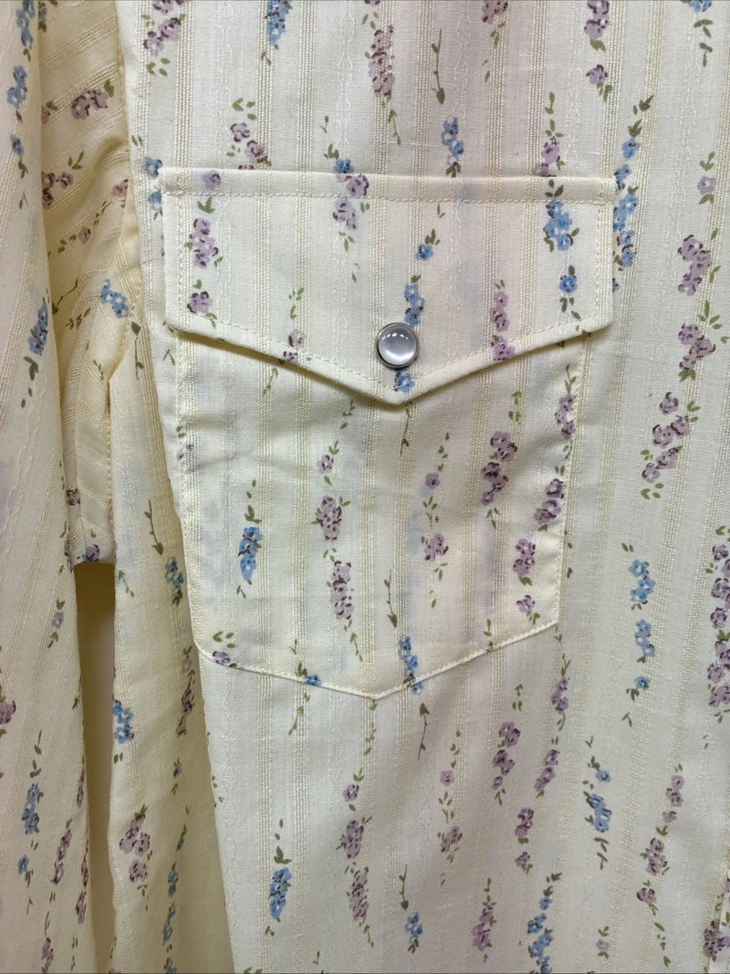 New Women’s White Horse Yellow Floral Long Sleeve Pearl Snap Medium YY-126