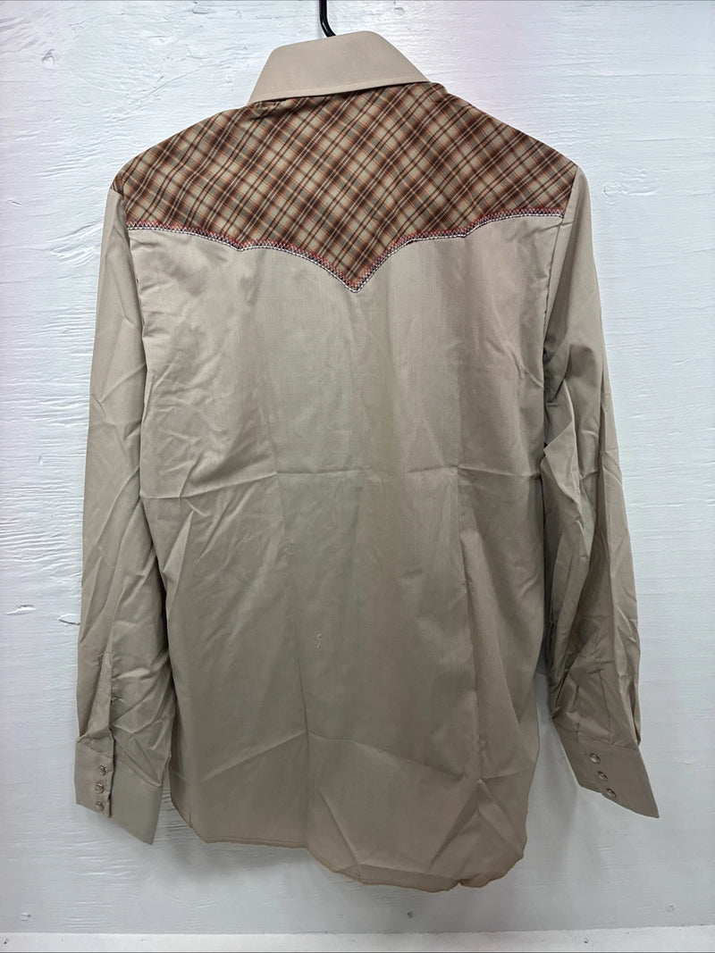 New Men’s Champion Western Brown Design Long Sleeve Pearl Snap 15.5 Medium X-12